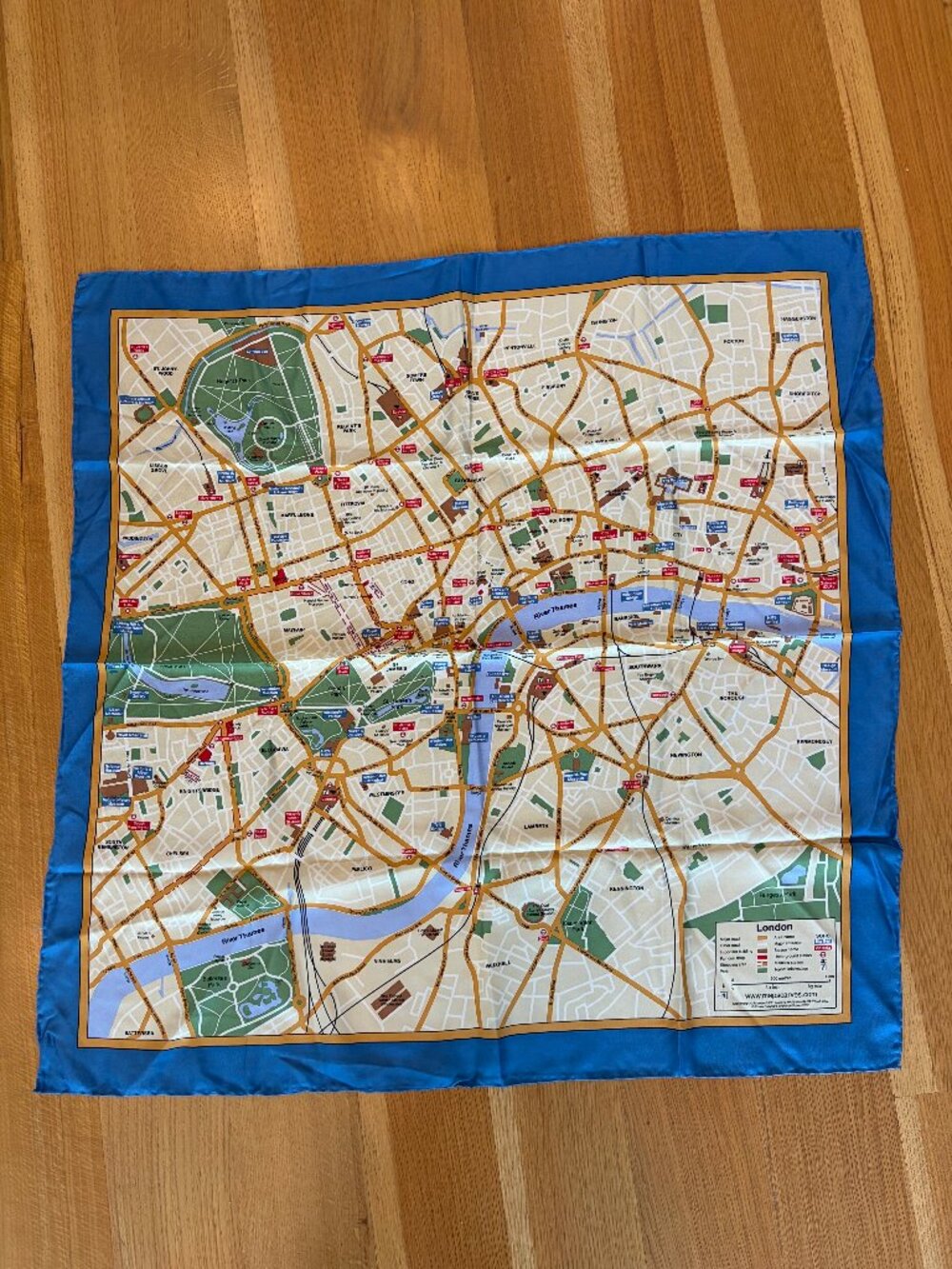 Tasaram Map of London 100% Silk Scarf Blue Border